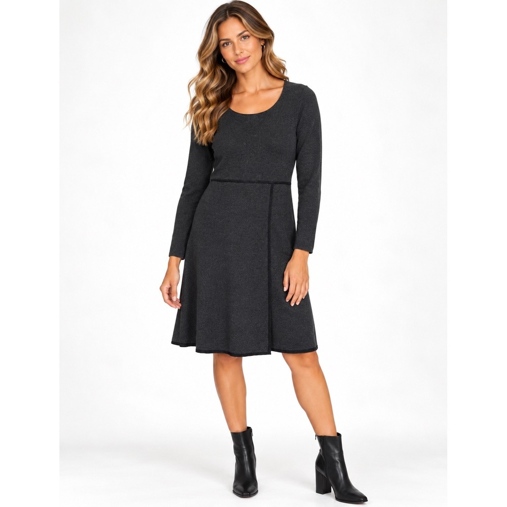 Prana Gray Organic Cotton Wool Blend Faux Wrap Sweater Dress Large